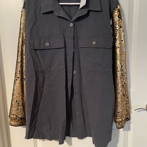 Women's Sequin Sleeve Jacket Blu b large